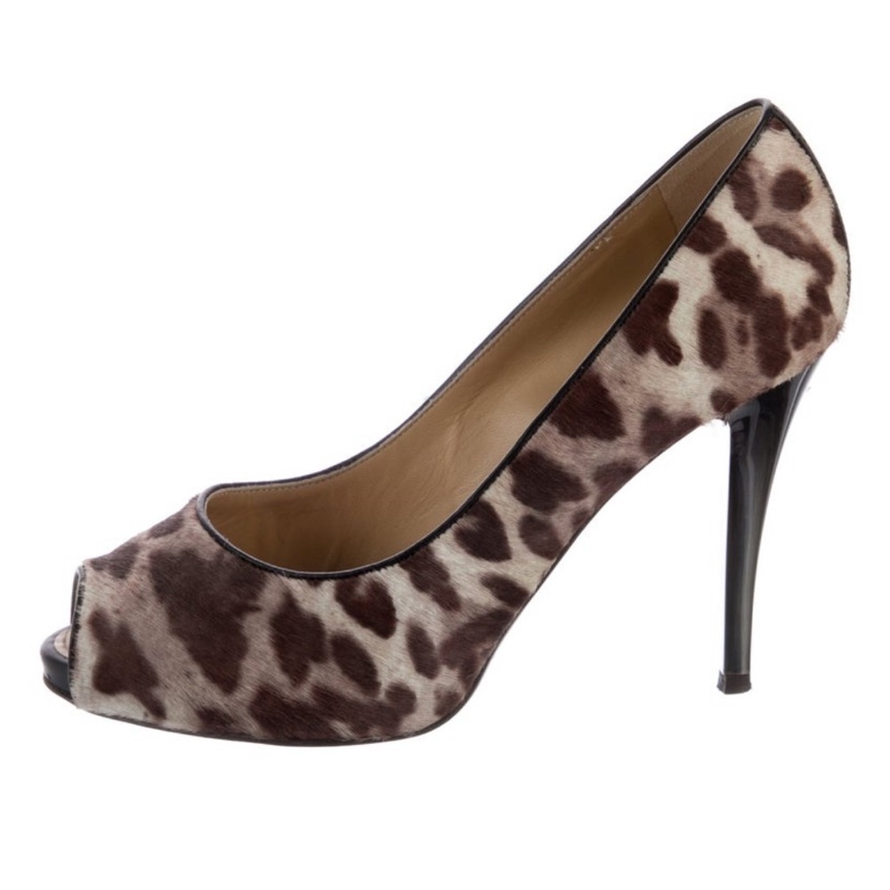 Giuseppe Zanotti Leopard Calf Hair Peep Toe Platform Pumps Heels IT 38